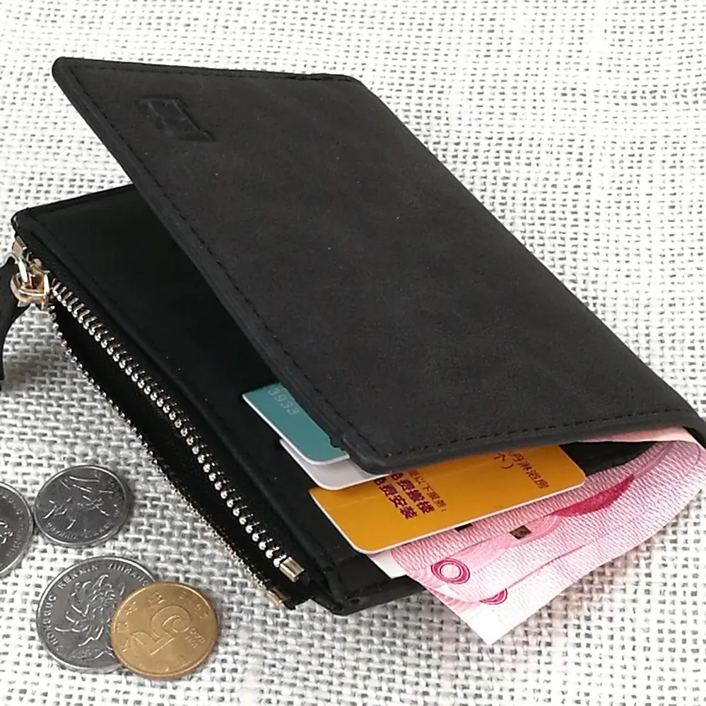 

Men Male Pu Leather Casual Bifold Wallet With Zipper Coin Purse Simple Vintage Style Plastic Credit Card Case Holder 2021 New