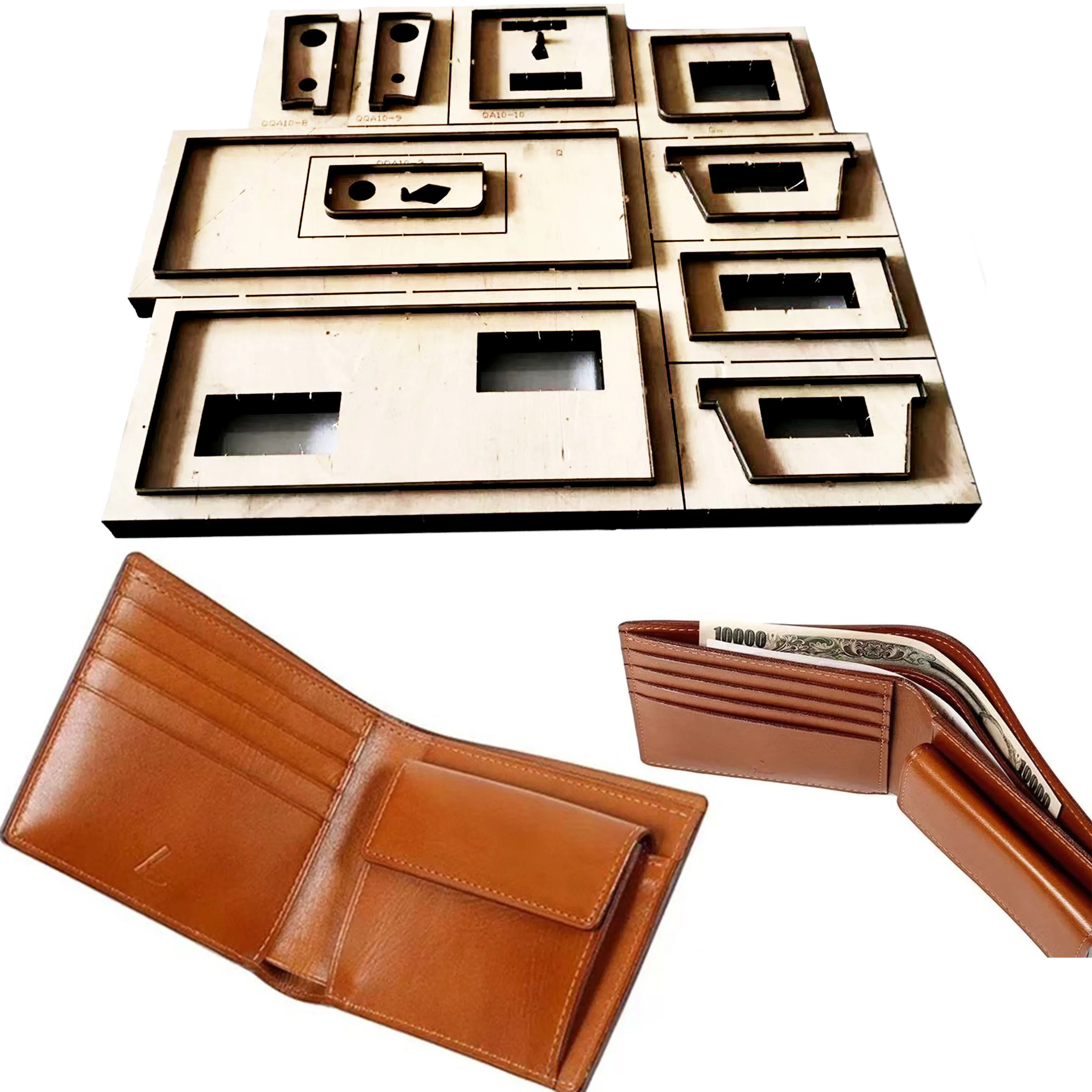 Японский кожаный бумажник со стальным лезвием двойной кошелек с кожаным чехлом