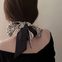 lunadolphin women skinny long scarf 100x6cm chic french egyptian princess elegant chiffon silk tie bag ribbon headband choker