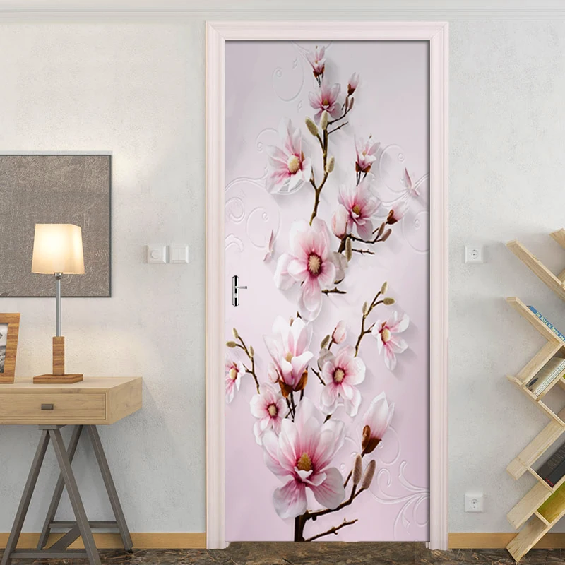 Самоклеящиеся 3D наклейки на дверь рельефные Розовые для гостиной спальни