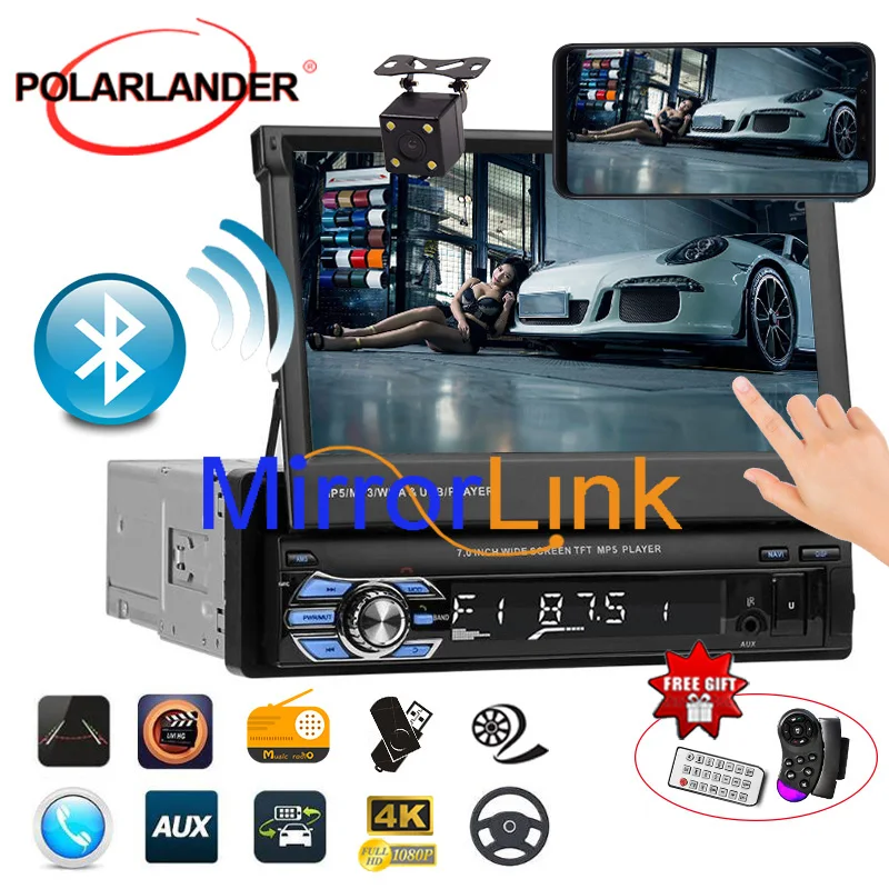 $57.99 steering wheel control Car Radio MP5 Player FM USB TF 1 Din remote control 12V stereo 7 inch car radio Aux touch screen