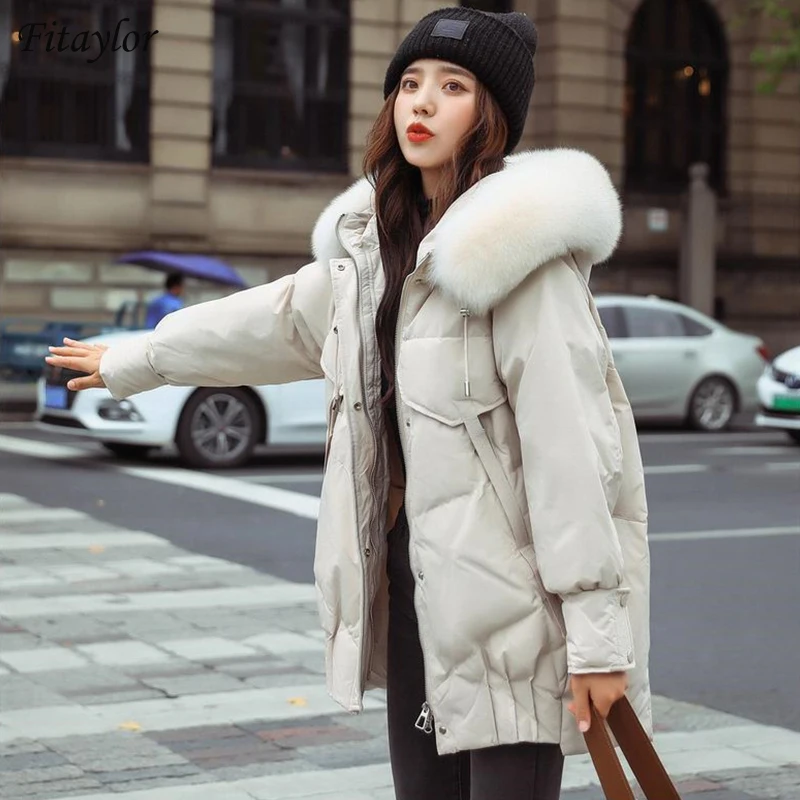 Fitaylor/зимняя куртка средней длины с капюшоном и большим натуральным меховым