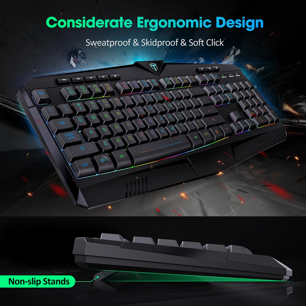 Игровая клавиатура PicTek PC232 проводная мембранная с 112 клавишами RGB светильник кой и