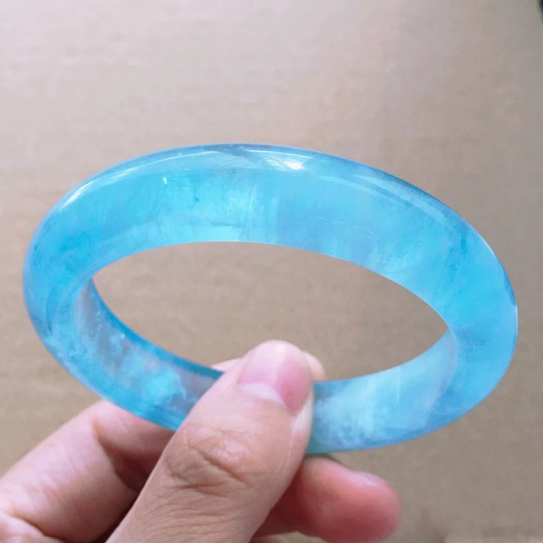 

Genuine Natural Blue Ice Aquamarine Bangle 55mm For Women Clear Round 12.6*8.1mm Fashion Jewelry AAAAA