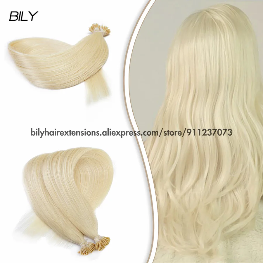 

BILY 100% Real Human Keratin I Tip Hair Extensions Machine Remy Stick Tip Hair 20" 1.0g/s 20 Colors Natural Straight hair