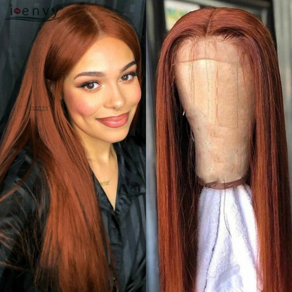Ed Copper Lace Front Human Hair Wigs Straight Transparent Lace Wig 13*1 Brazilian Red Brown Human Hair Wig Remy  Auburn Wig