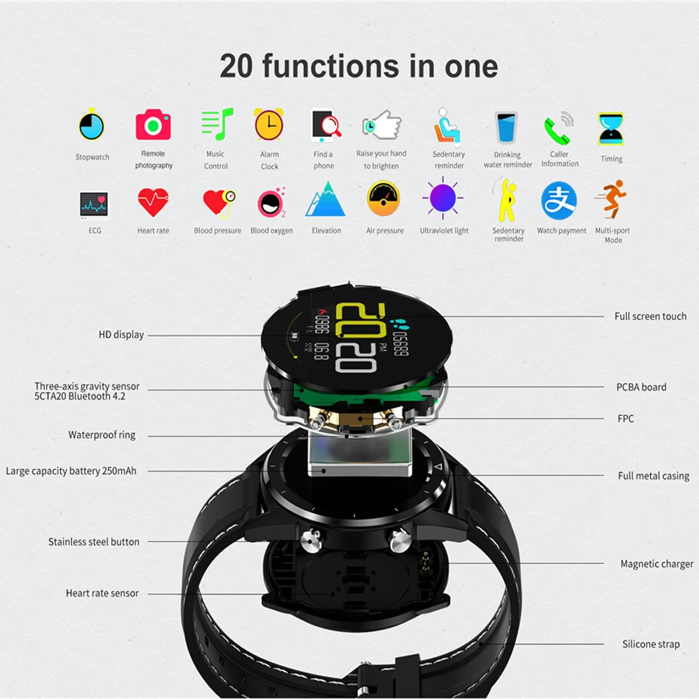 DT28 Смарт-часы ЭКГ монитор сердечного ритма Водонепроницаемый для мужчин Pay men t