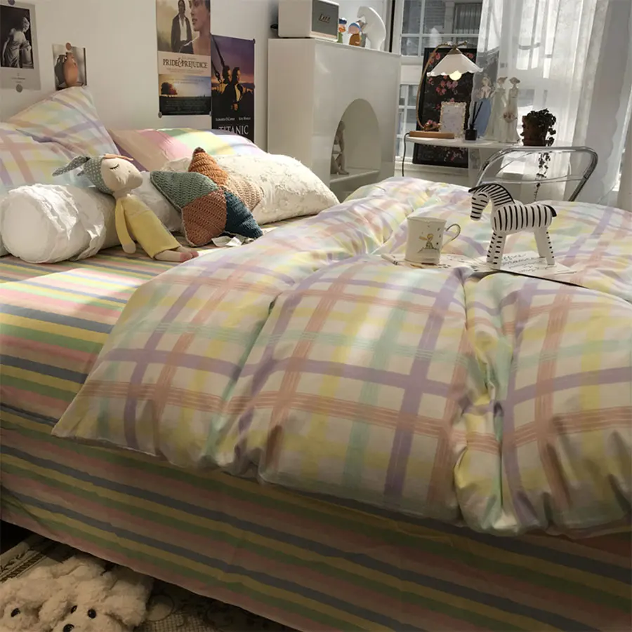 

Abstract geometirc plaid stripes bedding set,colorful design cotton twin full queen home textile bedsheet pillowcase quilt cover