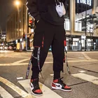 Джоггеры мужские эластичные с лентами, брюки-карго, уличная одежда в стиле хип-хоп, повседневные спортивные штаны с карманами, модные брюки в стиле Харадзюку