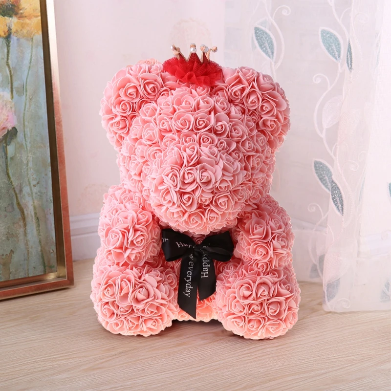

Q0KF 40cm Foam Rose Flower Cute Bear Doll Crown Wedding Home Decorations Birthday Love Valentine's Day Gift