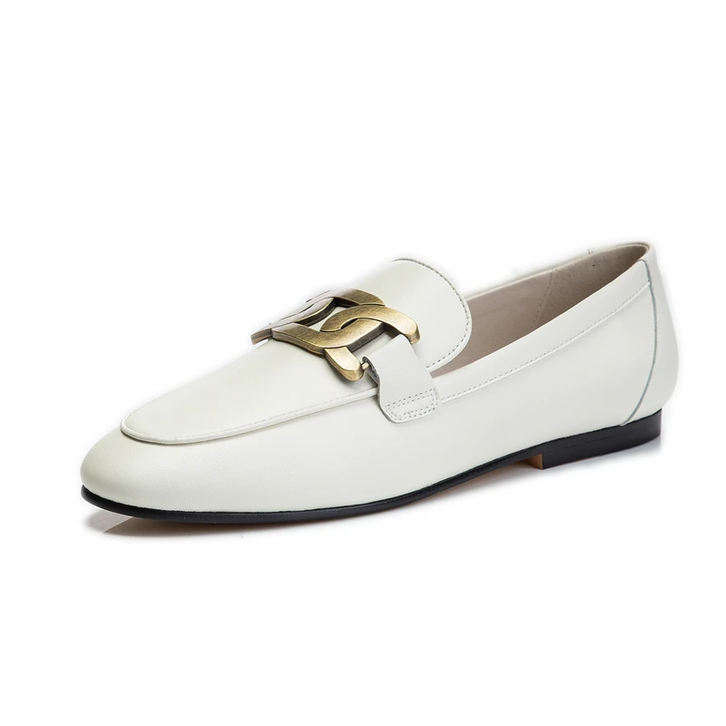 

2021 Spring Women Nude Shoes Leather Casual Flat Bottom White Black Shoes