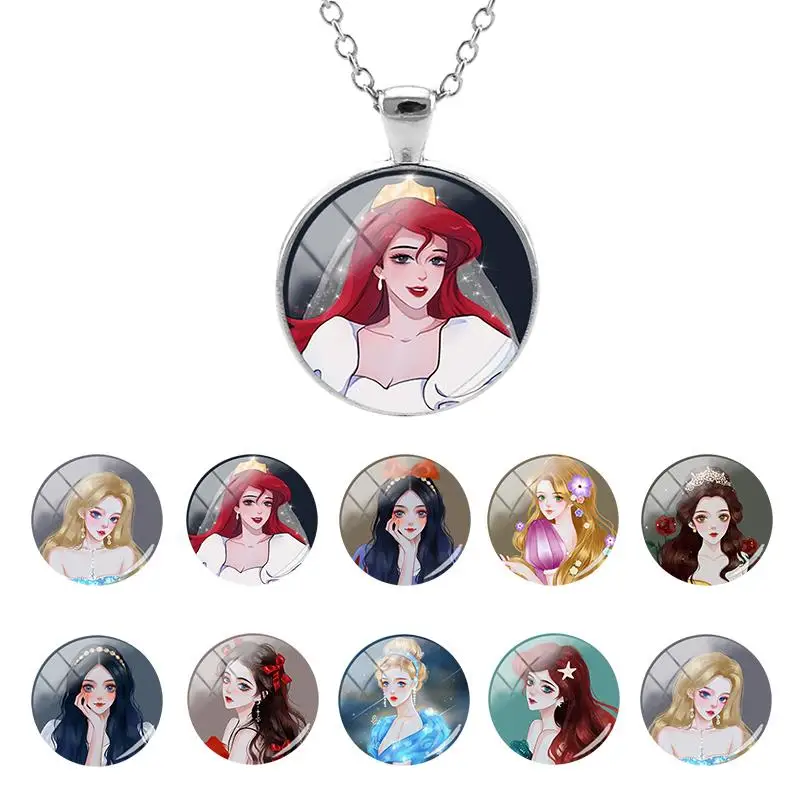 

Disney Graceful Beauty Princess 25 mm Round Image Glass Chain Cartoon Pendant Necklace Girls Women Gifts Cabochon Jewelry FWN505