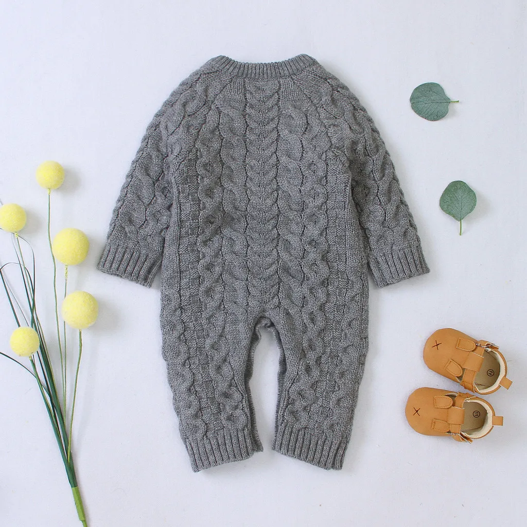 Newborn Baby Boy Girl Clothes Winter Button Sweater Knitted rompers Jumpsuit Long Sleeve O-Collar Romper Fashion Warm Outfits | Мать и