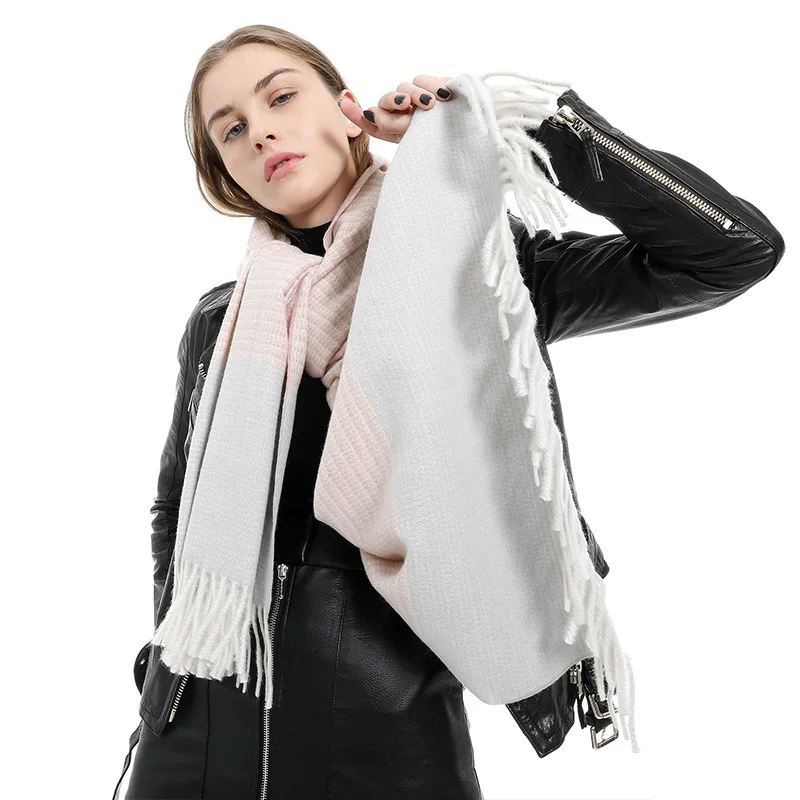 Женский мягкий кашемировый шарф FS повседневный толстый длинный с кисточками