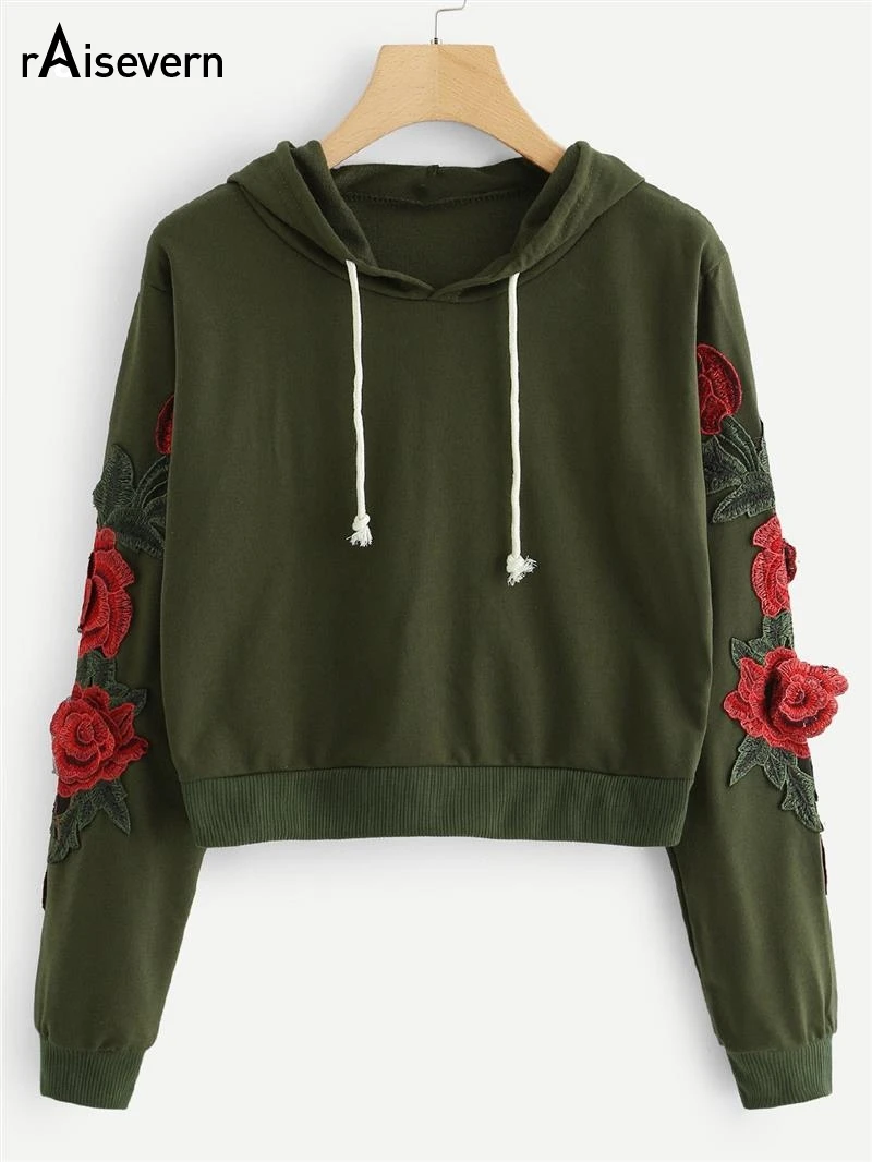 

Raisevern для женщин с длинными рукавами и вышивкой в виде Розы толстовки 2019 новые модные повседневные кофты женской одежды