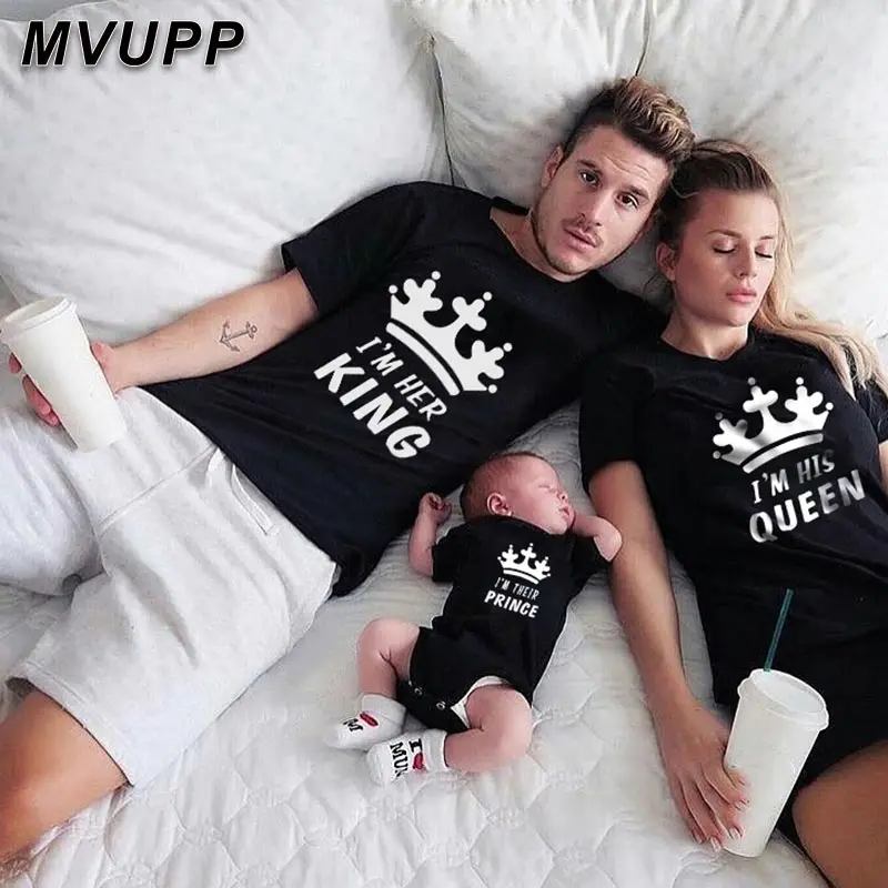 

looking family matches tshirts KING QUEEN PRINCE PRINCESS print letter loving outfits summer cotton clothing mommy and me shirts