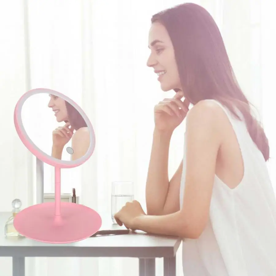 Led Mirror Portable USB Detachable LED Light Round Makeup Glass Travel Vanity with Base Lights | Красота и здоровье