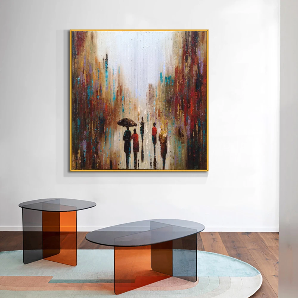

Abstract People Walking In The Rain Art Painting 100% Hand Painted Oil Painting On Canvas Vintage Poster Art Modern Home Decor