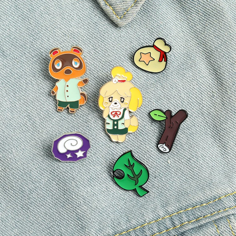 Нпц остров Tom уголок эмаль на булавке окаменелости сумка колокольчики ветка лист