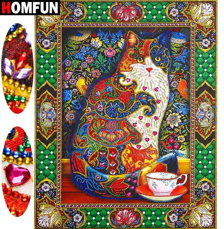 0011 HOMFUN Алмазная картина животное Diy Алмазная вышивка с котом домашний декор частично кольцевой Дрель Алмаз особенной формы 5D 40x50 см - Цвет: 0011