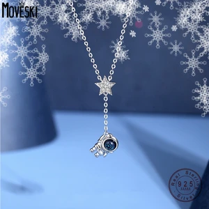 MOVESKI  Hot New Products S925 Sterling Silver Necklace for Women Zircon Star Astronaut Pendant Necklace Couple Jewelry Gift