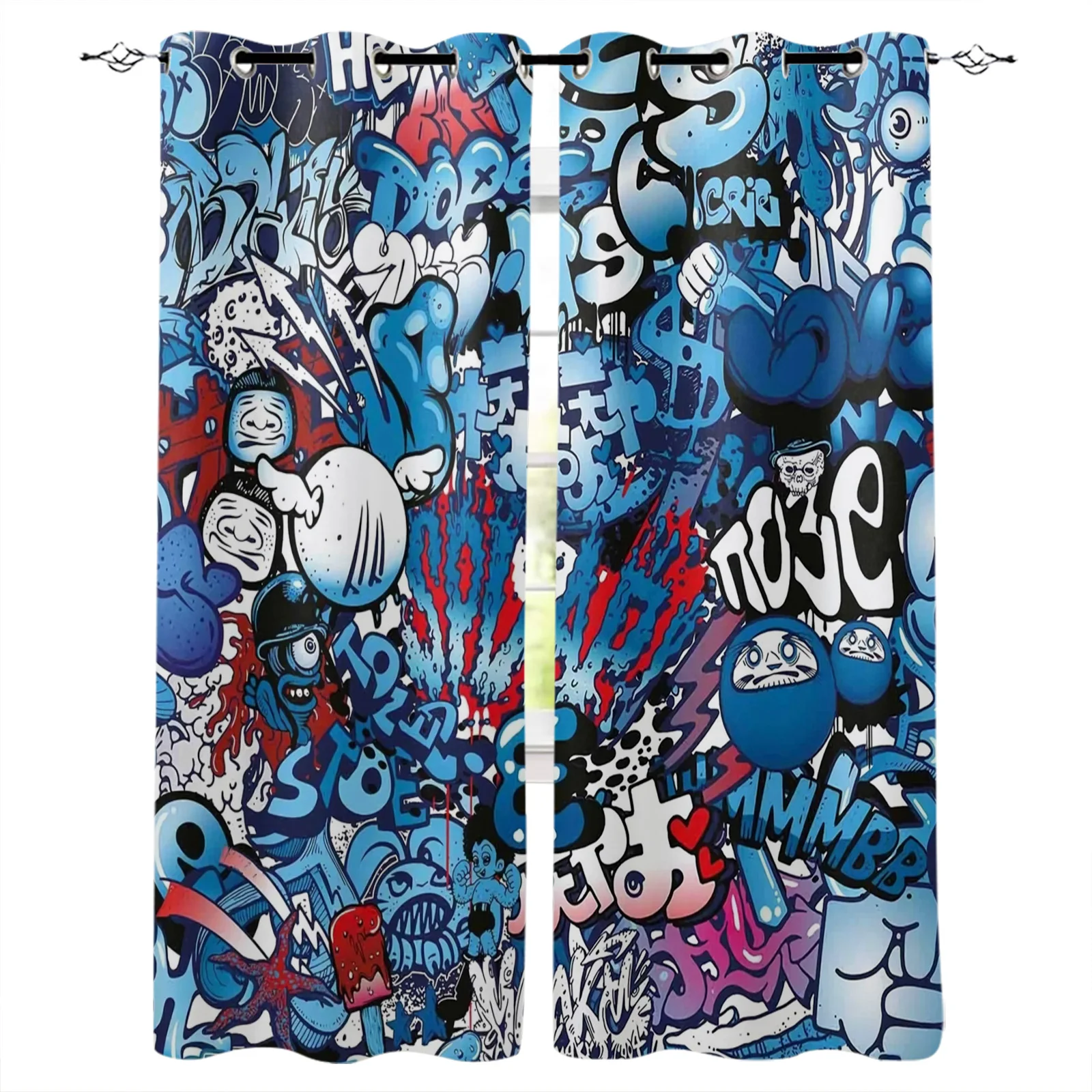 

Blue Explosion Punk Graffiti Curtain For Kitchen Living Room Bedroom Curtains Home Decoration Window Treatments Drapes