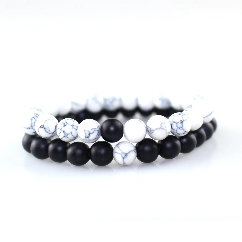 Модный браслет из черных и белых камней с бусинами турмалиновая Лава ниток для
