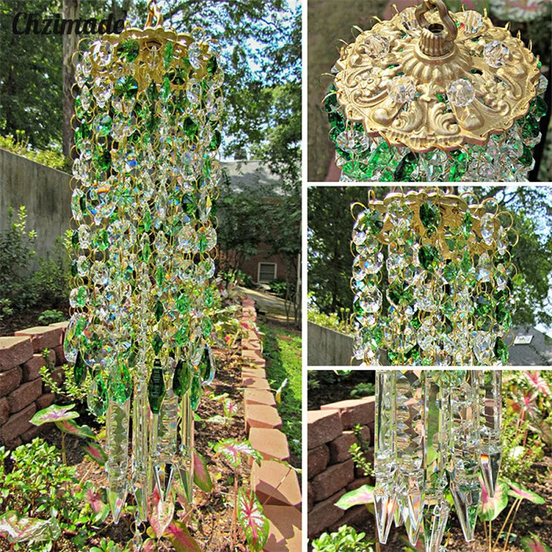 

Green Glass Crystal Wind Chimes Home Room Window Hanging Ornaments DIY Crafts