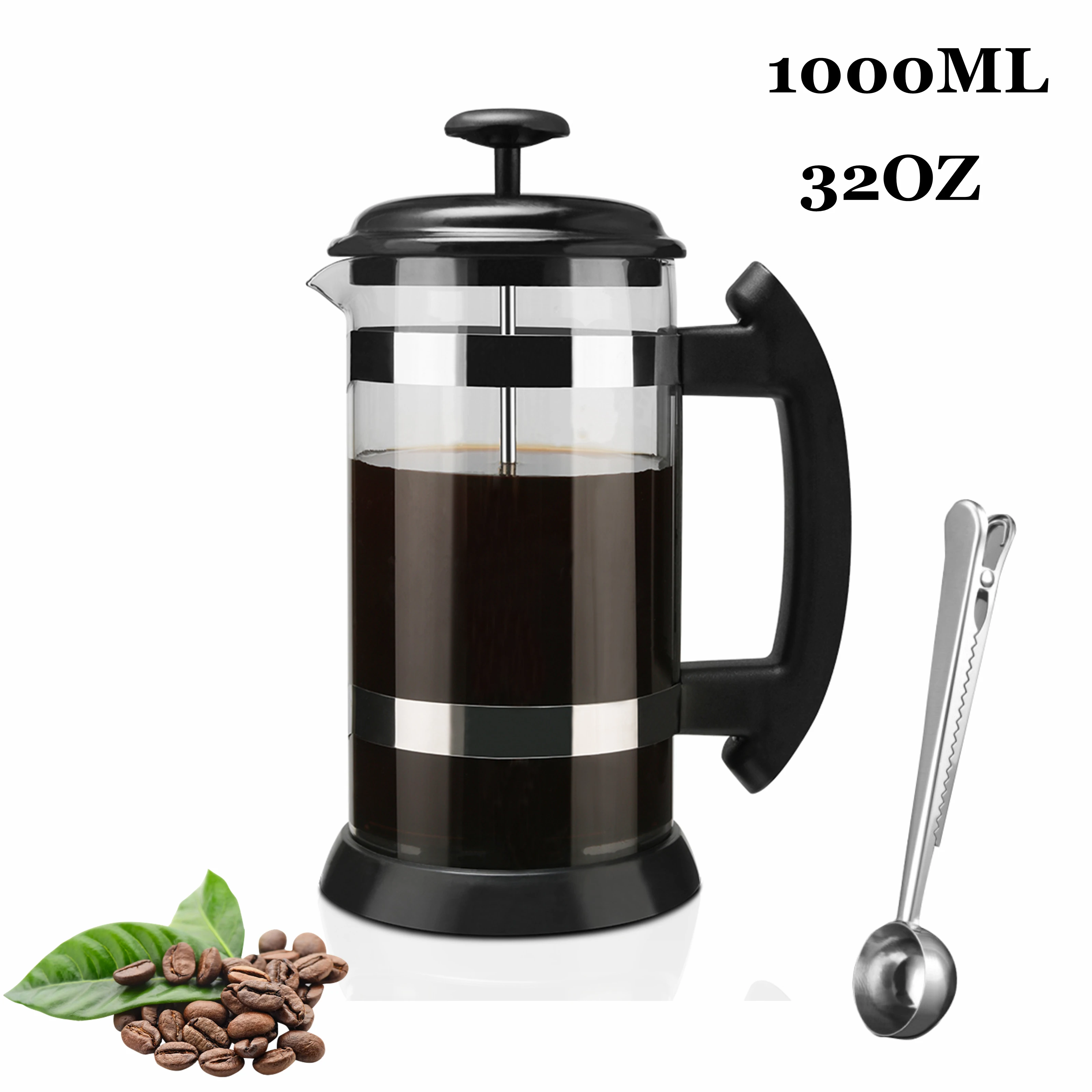 1000ML French Press Coffee Maker High Borosilicate Glass House Coffee Brewer Milk Foam Frother Barista Tea Maker