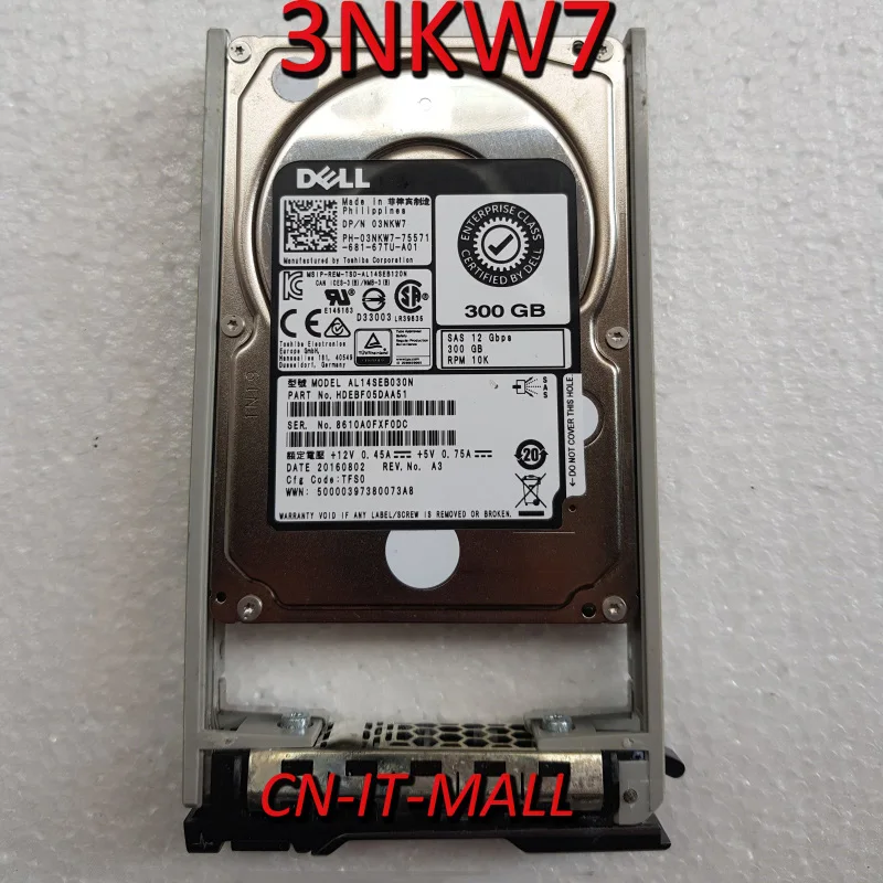 

Pulled 2.5 03NKW7 3NKW7 AL148EB030N 300G 10K SAS 12G HDD with caddy