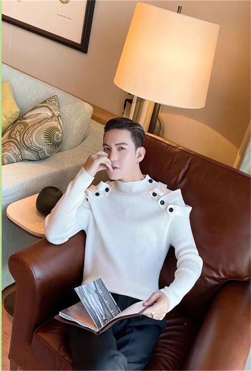 

High-quality new pullover Slim-fit sweater Korean button men and women autumn and winter thin knit bottoming shirt top knitted p