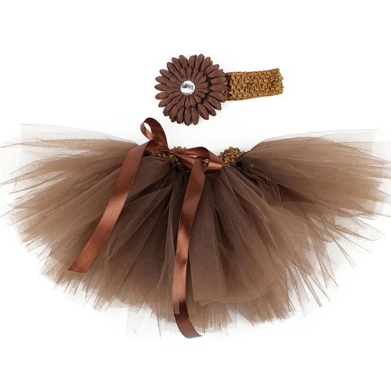 Falda de tut&uacute; de malla para beb&eacute;, conjunto de diadema de flores, accesorios de fotograf&iacute;a XXFE, 3 uds.-5