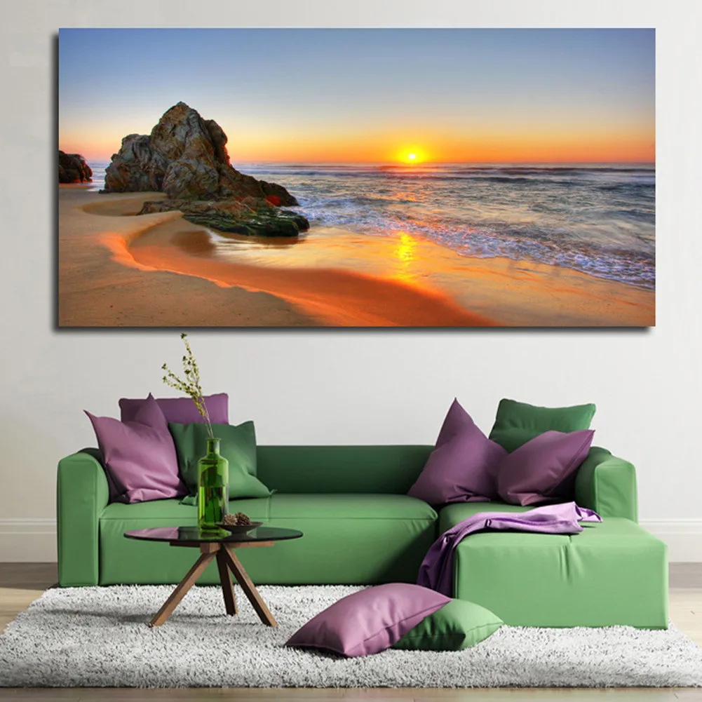 

Unframed Modern Canvas Art Beach Sunrise Landscape Oil Painting Picture Nordic Wall Hanging Pictures Home Decor