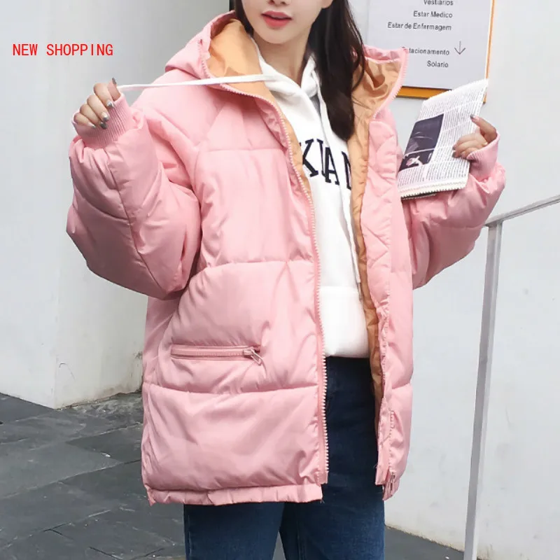 

Новинка 2020, парки большого размера в Корейском стиле, модное однотонное пальто на молнии с хлопковой подкладкой, куртки, милая розовая тепла...