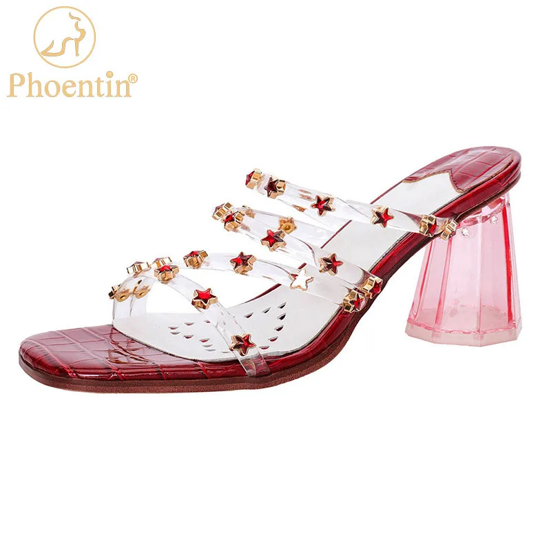 

Phoentin Fashion PVC slippers for women open toe high heels shoes sexy party red out door sandals large size 34-42 FT1508