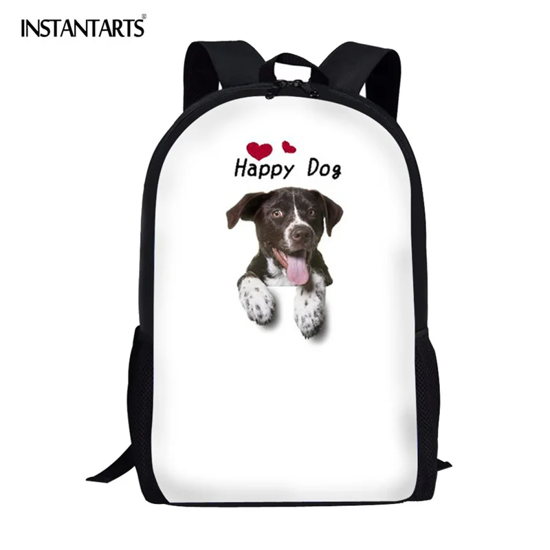 Школьные ранцы INSTANTARTS с рисунком счастливой собаки, портфели для учеников начальной школы, сумка на плечо с милым рисунком животных для маль...