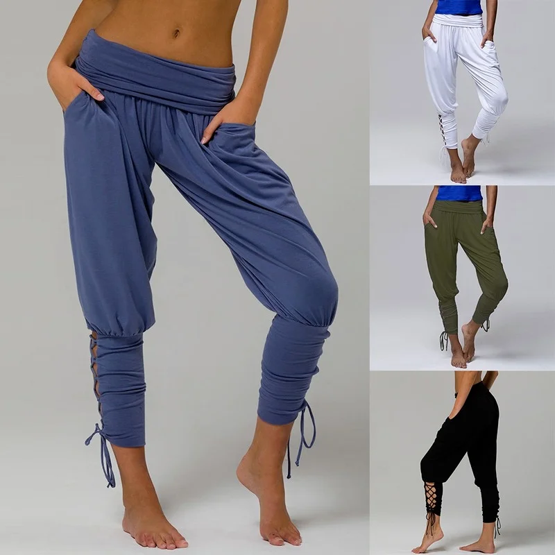 

Baggy Hollow Out Boho Leggings Pants 2021 Fall Summer Women High Waist Harem Pant Y2k Jogger Indie Solid Trouser Pure Streetwear