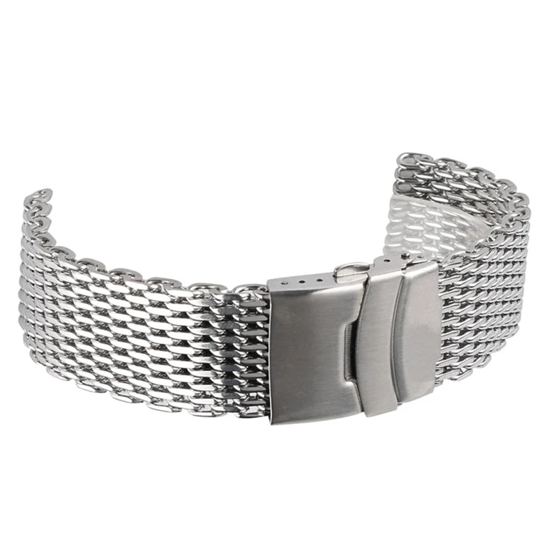 18mm 20mm 22mm Stainless Steel Mesh Watch Band Silver For Mens Wrist Watch Strap Bracelet Push Button Replacement