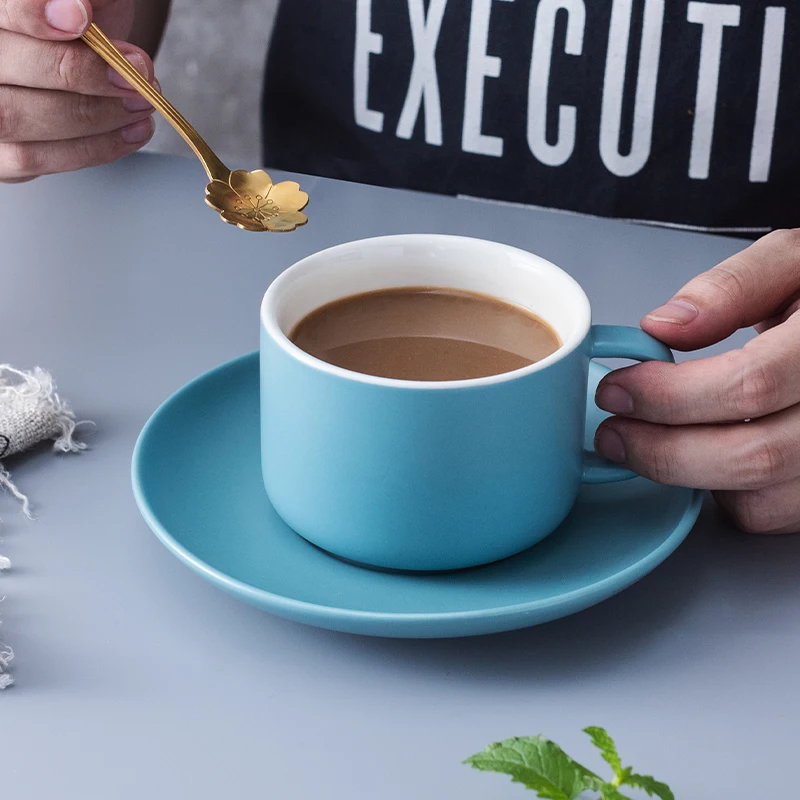 Vintage Coffee Cup Set With Saucer Pottery High Tea Cups Primitive Textured Porcelain Kubki Ceramiczne And 50CS50 | Дом и сад