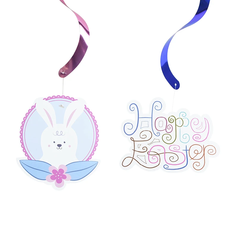 

16Pcs/set Happy Easter Cartoon Bunny Egg Garland Spiral Pendant Hanging Swirl Ceiling Birthday Party Home Decoration