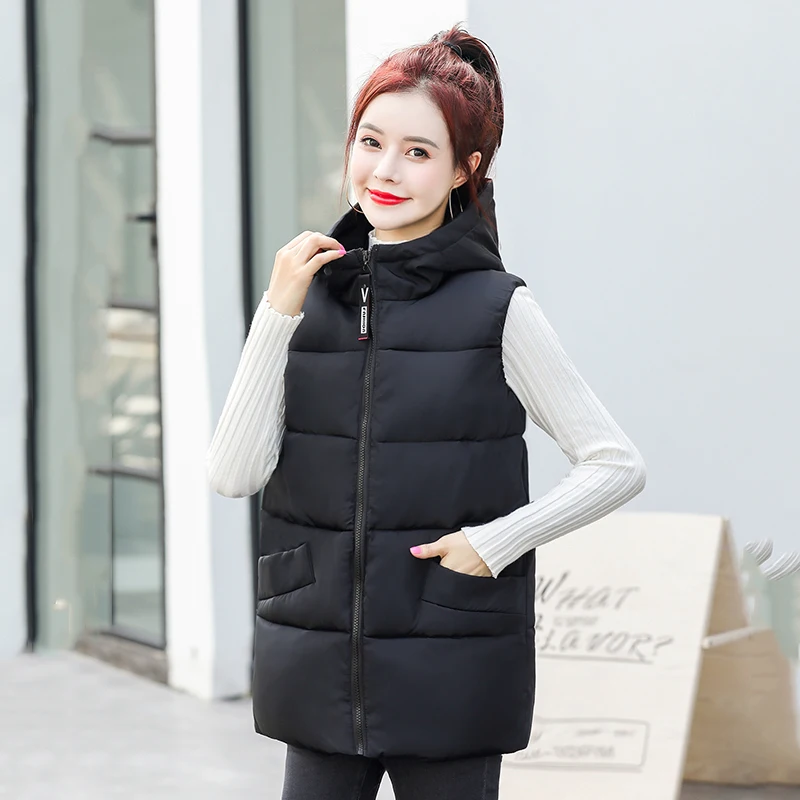 

Женский Длинный жилет с капюшоном, повседневная приталенная куртка на молнии с хлопковой подкладкой и воротником-стойкой, зимняя уличная о...