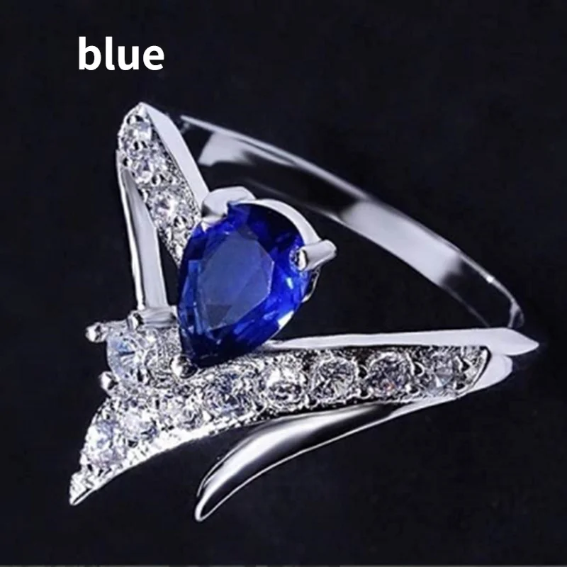 

2021 New Fashion Silver Color Geometric Pattern Inlaid Crystal Multicolor Ring for Wedding Engagement Jewelry Accessories