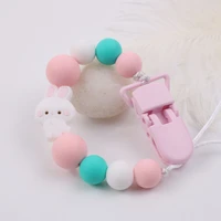 5pcslot cute rabbit silicone beads pacifier chain baby chewable safety teether tiny rod dummy clips anti drop teething toys