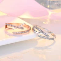 new fashion cute creative opening rings bifurcated design shiny micro crystal pave female party rings accessories best gifts