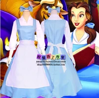 adult women belle blue maid dress cosplay costume women blue full set dress shirtdress apronheadwear