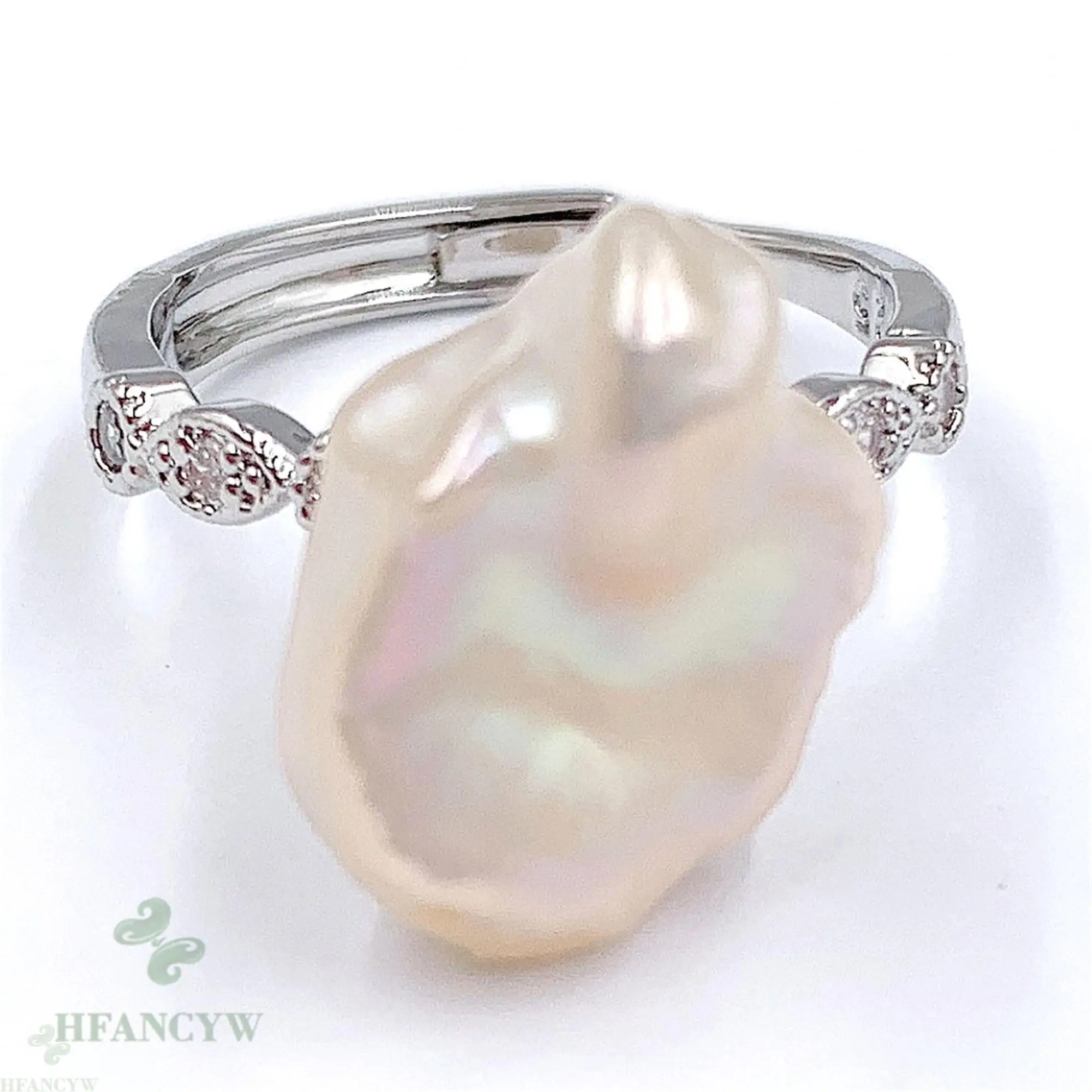 Белое барокко жемчужное открытое регулируемое серебряное кольцо ювелирные