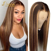 joedir p427 highlight straight lace front wig human hair wigs lace frontal blonde ombre wig brown colored prepluck wig p6613