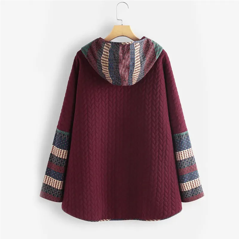 2022 Autumn and Winter New Women's Hooded Cotton Coat Single-breasted Printed Long-sleeved Mid-length Coat