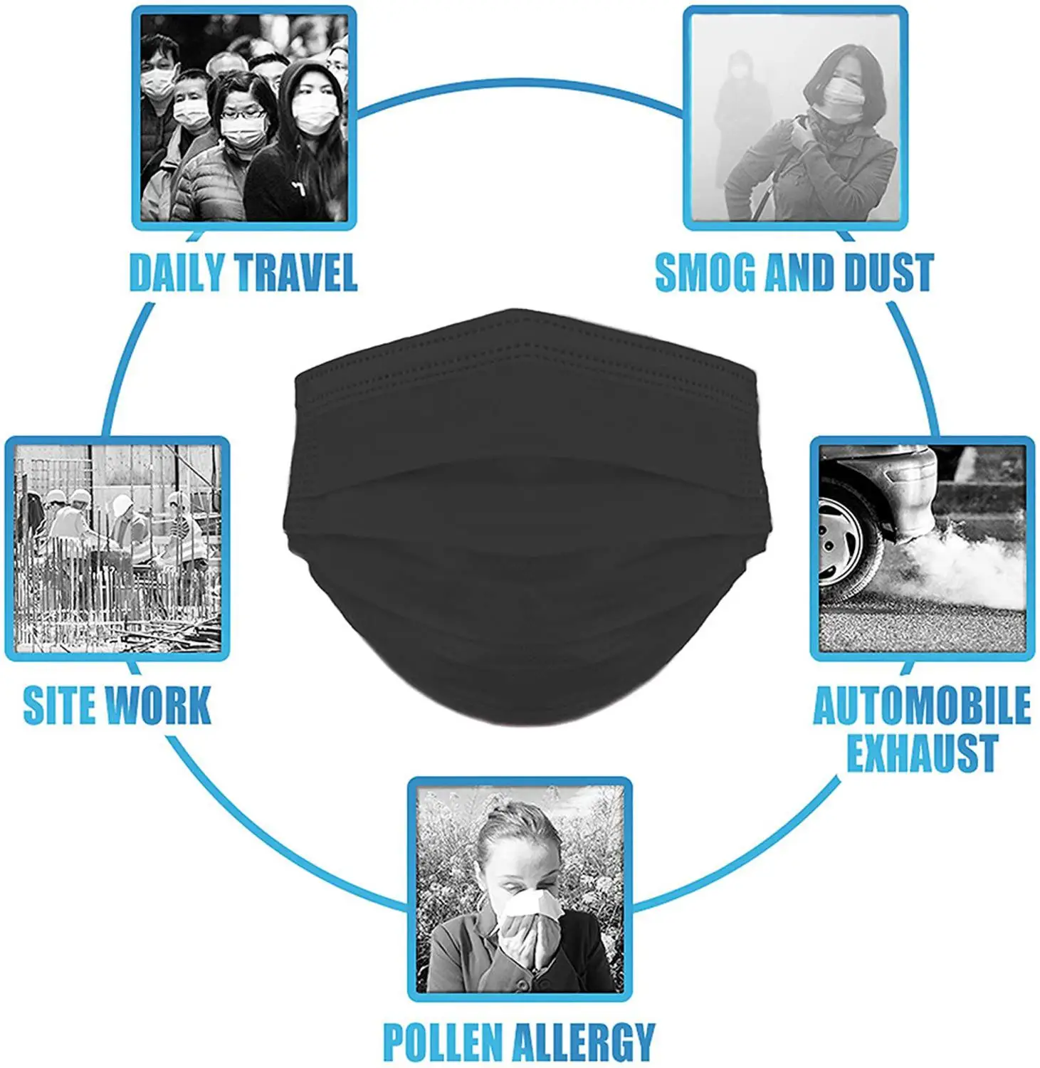 Одноразовые маски защитная маска для рта черная 3 слойная лица|Маски| |