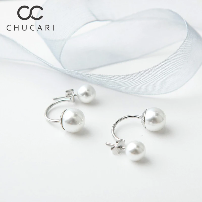 Женские сережки-пусеты CHUCARI сережки с имитацией жемчуга серебряным покрытием